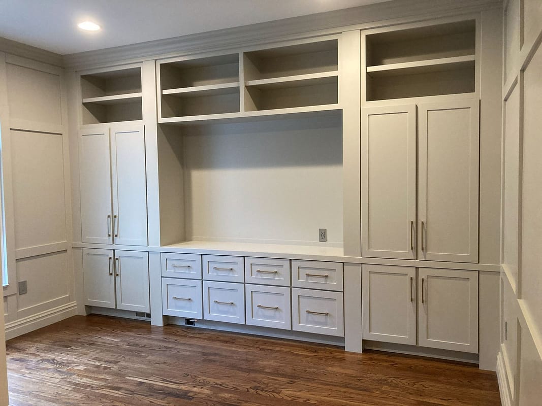 Custom built-ins and bookcases with cabinetry and shelving installed in a Monmouth County NJ home