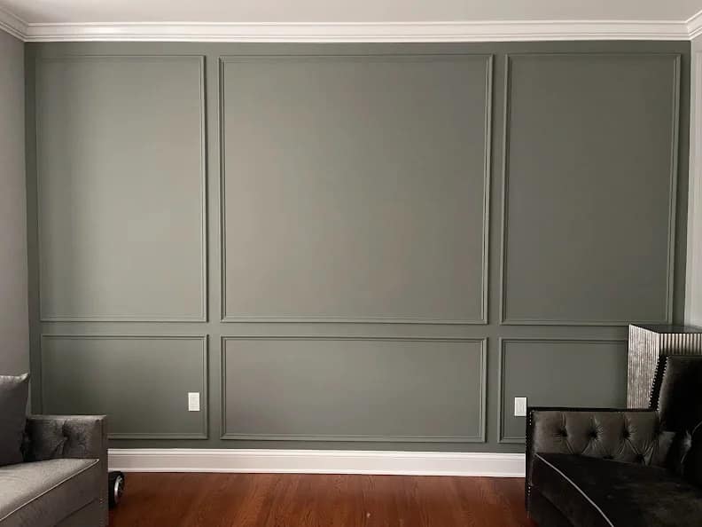 Wall paneling installation in Monmouth County NJ with custom focal wall moldingMonmouth County NJ